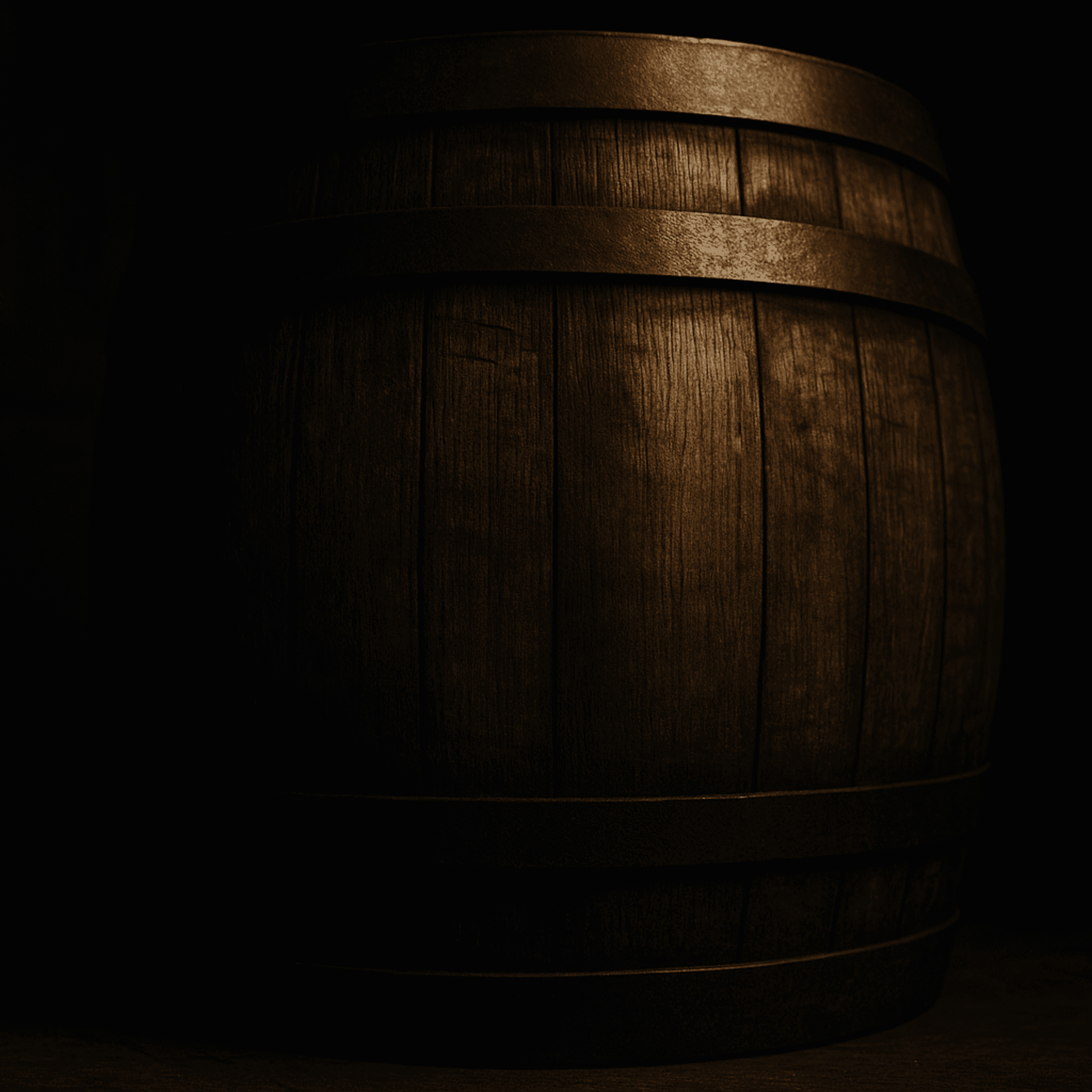 Oak casks ageing in bonded warehouse storage